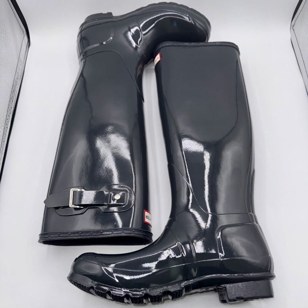 Hunter Original Tall Gloss Rain Boots Women's Size 8 Charcoal Gray - Picture 2 of 13